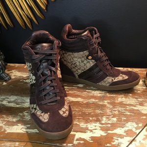 COACH alara signature print leather wedge sneakers